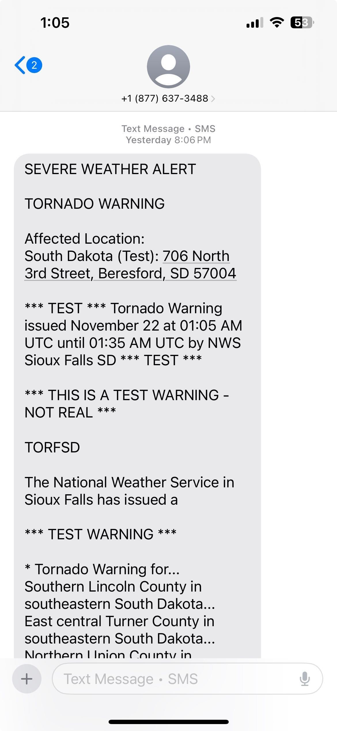 SMS Text Alert Example